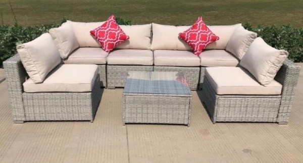 Диван-Трансформер AFINA модульный плетеный из иск. ротанга YR822BgB Grey/Beige купить в Москве